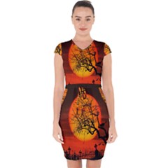 Helloween Midnight Graveyard Silhouette Capsleeve Drawstring Dress  by Mariart