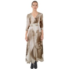 Vintage Rose Shabby Chic Background Button Up Boho Maxi Dress by Celenk