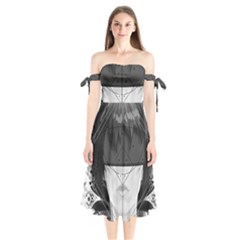 Beautiful Bnw Fractal Feathers For Major Motoko Shoulder Tie Bardot Midi Dress by jayaprime
