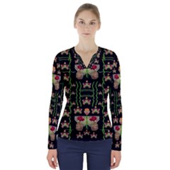 Roses In The Soft Hands Makes A Smile Pop Art V-neck Long Sleeve Top by pepitasart
