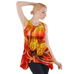 Arrangement Butterfly Aesthetics Orange Background Side Drop Tank Tunic by Celenk