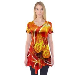Arrangement Butterfly Aesthetics Orange Background Short Sleeve Tunic  by Celenk
