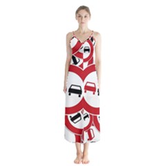 Overtaking Traffic Sign Button Up Chiffon Maxi Dress by Celenk