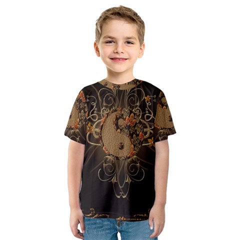 The Sign Ying And Yang With Floral Elements Kids  Sport Mesh Tee by FantasyWorld7