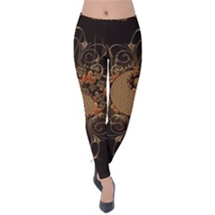 The Sign Ying And Yang With Floral Elements Velvet Leggings by FantasyWorld7