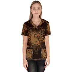 The Sign Ying And Yang With Floral Elements Scrub Top by FantasyWorld7