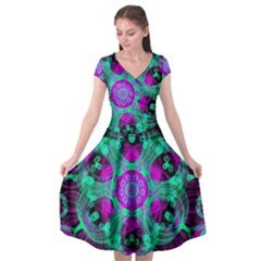 Pattern Cap Sleeve Wrap Front Dress by gasi