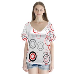 Pattern V-neck Flutter Sleeve Top by gasi