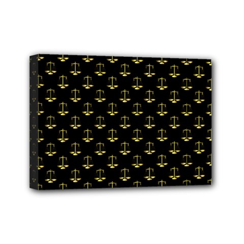 Gold Scales Of Justice On Black Repeat Pattern All Over Print  Mini Canvas 7  X 5  by PodArtist