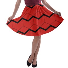 Red Box Pattern A-line Skater Skirt by berwies