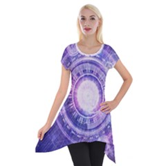 Blue Fractal Alchemy Hud For Bending Hyperspace Short Sleeve Side Drop Tunic by jayaprime