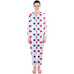 Patriotic Red White Blue Stars Usa Hooded Jumpsuit (ladies)  by Celenk
