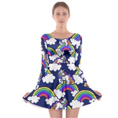 Rainbow Unicorns Long Sleeve Skater Dress by BubbSnugg