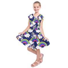 Rainbow Unicorns Kids  Short Sleeve Dress by BubbSnugg