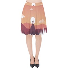 Design Art Hill Hut Landscape Velvet High Waist Skirt by Celenk