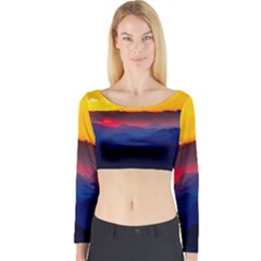 Austria Landscape Sky Clouds Long Sleeve Crop Top by BangZart