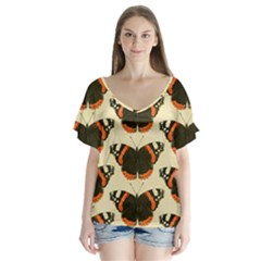 Butterfly Butterflies Insects V-neck Flutter Sleeve Top by BangZart