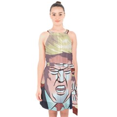 Donald Trump Pop Art President Usa Halter Collar Waist Tie Chiffon Dress by BangZart
