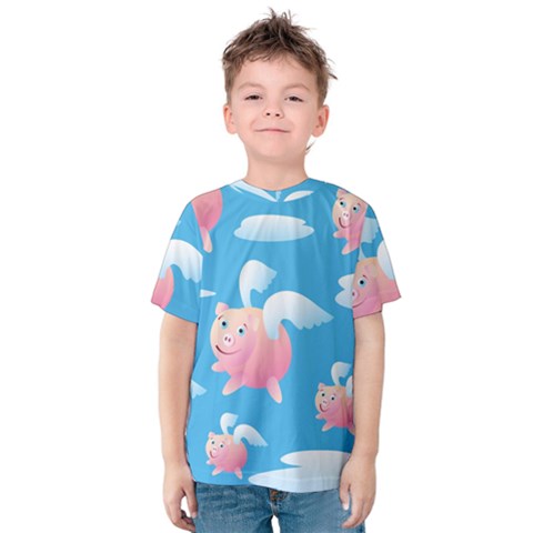 Flying Piggys Pattern Kids  Cotton Tee by Bigfootshirtshop