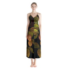 Autumn Leaves Foliage Button Up Chiffon Maxi Dress by Celenk