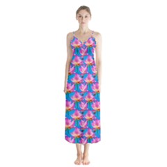 Seamless Flower Pattern Colorful Button Up Chiffon Maxi Dress by Celenk