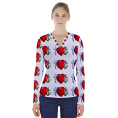Cross Heart Anchor Love Hope V-neck Long Sleeve Top by Celenk