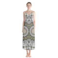 Mandala Sand Color Seamless Tile Button Up Chiffon Maxi Dress by Celenk