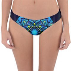 Mandala Blue Abstract Circle Reversible Hipster Bikini Bottoms by Celenk