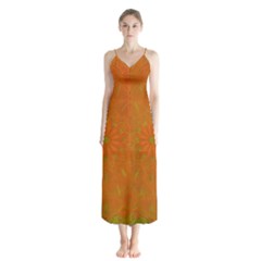 Background Paper Vintage Orange Button Up Chiffon Maxi Dress by Celenk