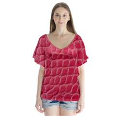 Textile Texture Spotted Fabric V-neck Flutter Sleeve Top by Celenk
