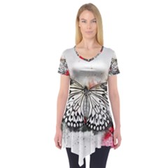 Butterfly Animal Insect Art Short Sleeve Tunic  by Celenk