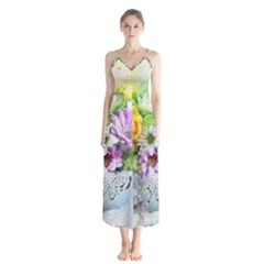 Flowers Vase Art Abstract Nature Button Up Chiffon Maxi Dress by Celenk