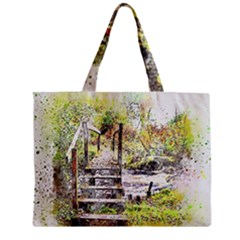 River Bridge Art Abstract Nature Zipper Mini Tote Bag by Celenk
