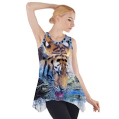 Tiger Drink Animal Art Abstract Side Drop Tank Tunic by Celenk