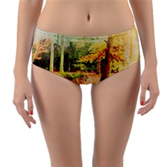 Tree Park Bench Art Abstract Reversible Mid-waist Bikini Bottoms by Celenk