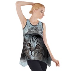 Cat Pet Art Abstract Vintage Side Drop Tank Tunic by Celenk