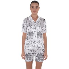 Set Chalk Out Scribble Collection Satin Short Sleeve Pyjamas Set by Celenk