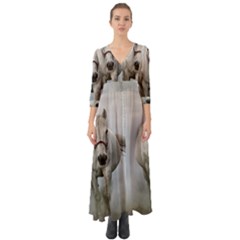 Horse Mammal White Horse Animal Button Up Boho Maxi Dress by Celenk