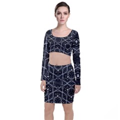 Design Art Pattern Decorative Long Sleeve Crop Top & Bodycon Skirt Set by Celenk