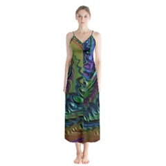 Fractal Art Background Image Button Up Chiffon Maxi Dress by Celenk