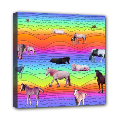 Horses In Rainbow Mini Canvas 8  X 8  by CosmicEsoteric