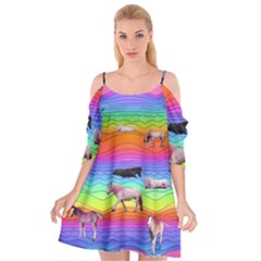 Horses In Rainbow Cutout Spaghetti Strap Chiffon Dress by CosmicEsoteric