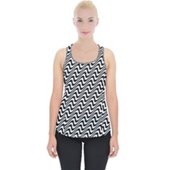 White Line Wave Black Pattern Piece Up Tank Top by Celenk