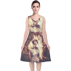 Science Fiction Teleportation V-neck Midi Sleeveless Dress  by Celenk