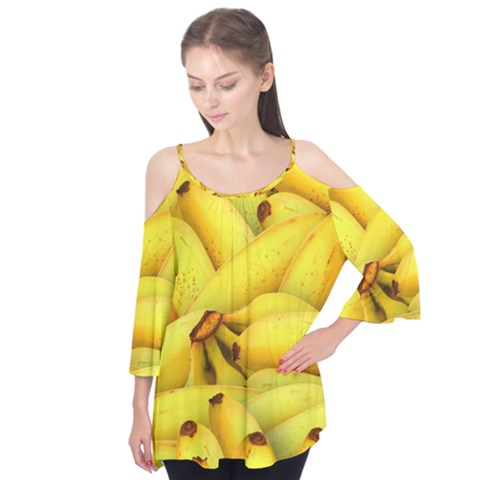 Yellow Banana Fruit Vegetarian Natural Flutter Tees by Celenk