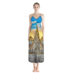 Abbey Ruin Architecture Medieval Button Up Chiffon Maxi Dress by Celenk