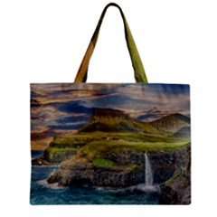 Coastline Waterfall Landscape Zipper Mini Tote Bag by Celenk