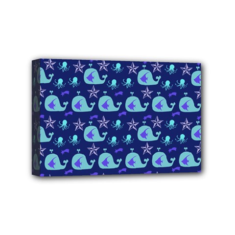 Blue Sea Whales Mini Canvas 6  X 4  by snowwhitegirl
