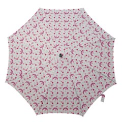 Winter Pink Hat White Heart Snow Hook Handle Umbrellas (large) by snowwhitegirl