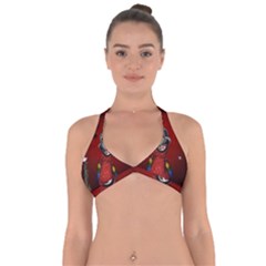 Funny, Cute Parrot With Butterflies Halter Neck Bikini Top by FantasyWorld7